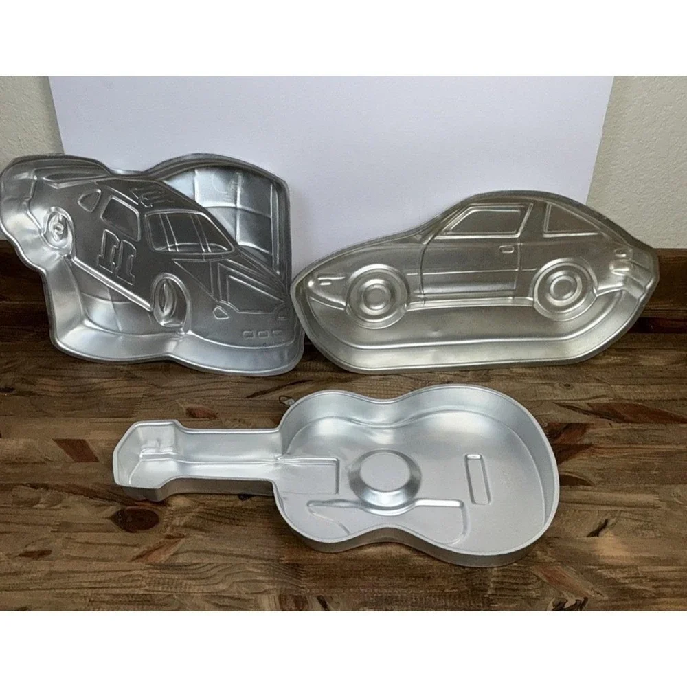 Vtg Wilton Cake Pan Lot Race Car 11 Guitar Classic Car Aluminum Bakeware‎ Set 3